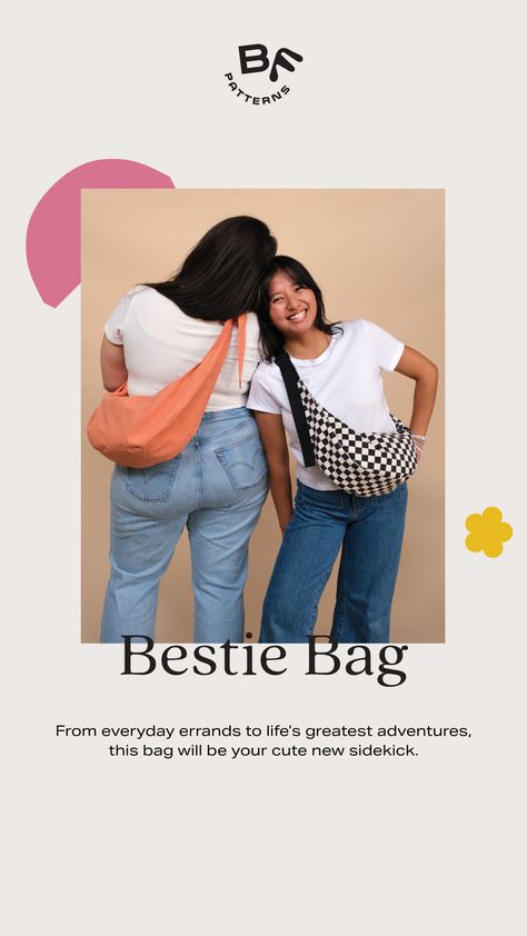 Meet the Bestie Bag! From everyday errands to life's greatest adventures, this bag will be your cute new sidekick. The Bestie Bag is a banana-shaped carry-all companion with four different views, so you can tailor its size, straps, and pockets to suit your needs and style! ﻿Sewing Level: Confident Beginner Bestie Bag Pattern, Bags Sewing Pattern, Chalkboard Doodles, Garment Fabric, Indie Sewing Patterns, Diy Sewing Pattern, Your Cute, Sewing Leather, Upcycled Denim