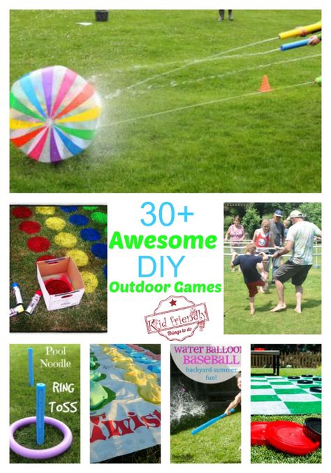 Over 30 Easy DIY Summer Outdoor Games to play with the kids! Water balloon games and more! www.kidfriendlythingstodo.com #summergames #outdoorgames #fungameswithkids #watergames #easyoutdoorgames #waterballoongames #teenoutdoorsummergames Diy Outdoor Games, Outdoor Games To Play, Water Balloon Games, Beach Party Games, Summer Outdoor Games, Field Day Games, Picnic Games, Outdoor Party Games, Balloon Games