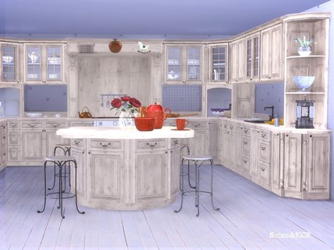 Kitchenfurniture in French Country Style.  Found in TSR Category 'Sims 4 Kitchen Sets' Kitchen French Country, Princess Kitchen, Wooden Kitchen Set, Romantic Kitchen, Kitchen French, Sims 4 Kitchen, Chateau Style, Sims Ideas, Interior Sketch