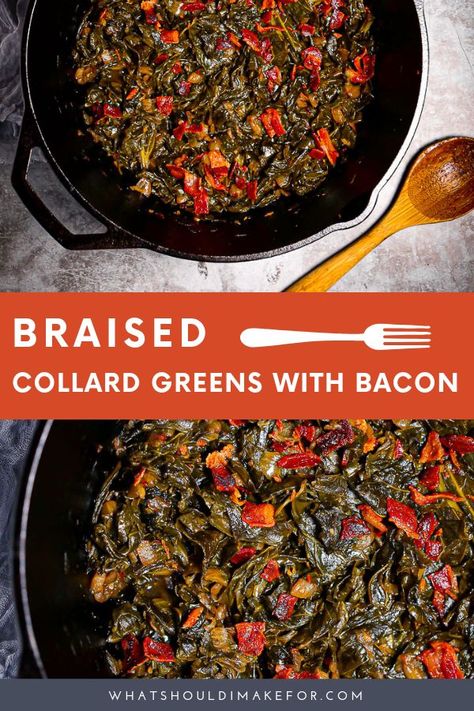 Braised Collard Greens, Greens With Bacon, Collard Greens With Bacon, Braised Greens, Collard Greens Recipe, Southern Comfort Food, Vegetarian Barbecue, Dinner Rotation, Comfort Food Southern