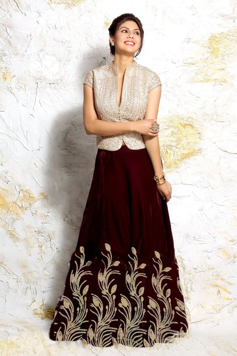 Velvet Embroidered Skirt#Brocade Shirt Rs.5000 Long Blouse Lehenga, Kali Skirt, Skirt And Corset, Pearl Jacket, India Women, Choli Dress, Velvet Lehenga, Brocade Skirt, Lehenga Blouse Designs