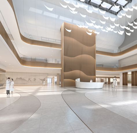 Luxury Hospital Interior, Hospital Interior Design Lobbies, Hospital Lobby Interior Design, Wood Facade Detail, Hospital Entrance Design, Hospital Lobby Design, Modern Hospital Interior, Airport Interior Design, Interior Design Hospital