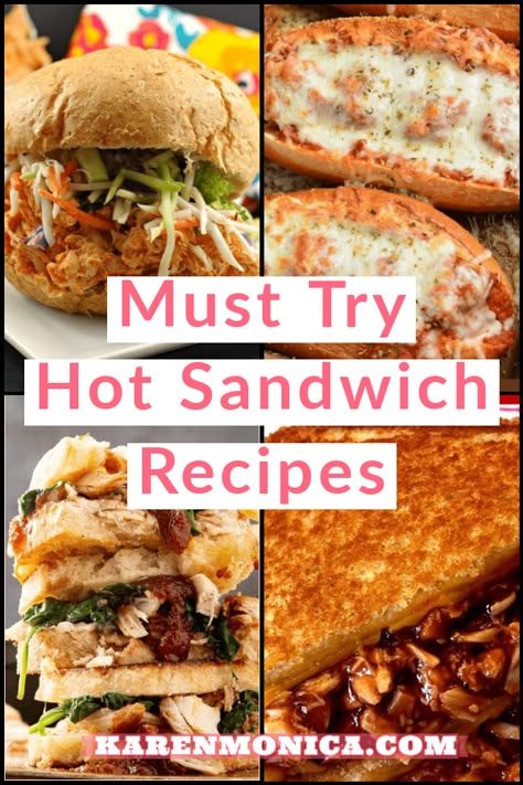 Awesome Sandwich Recipes, Hot Lunch Sandwich Ideas, Best Dinner Sandwiches, Gourmet Sandwiches For Dinner, Easy Dinner Sandwich Ideas, Hot Sandwich Ideas For Dinner, Sandwiches On Buns, Hot Sandwiches Ideas, Openface Sandwich Ideas