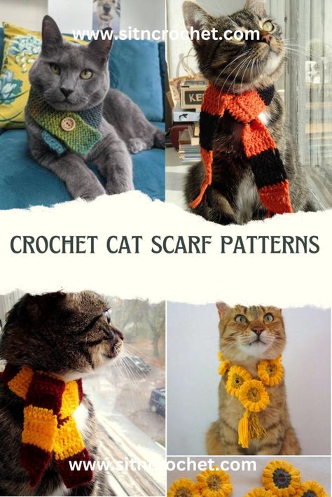 Crochet Pet Scarf, Crochet Animal Scarves Free Pattern, Crochet Clothes For Cats, Cat Scarf Crochet, Crochet Cat Clothes Pattern Free, Cat Scarf Pattern Free, Crochet Cat Collar Free Pattern, Crochet Cat Clothes, Crochet Cat Scarf