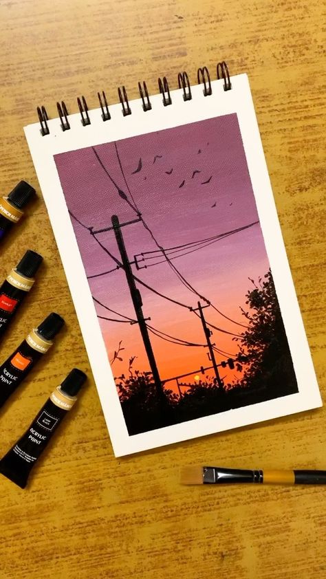 illustrationsandviews on Instagram: This audio warms my heart 🥺 everytime 🥺 260gsm canvas pad from @ayushpaper24 Use code rhea10 for a discount 💫 Acrylics from @pencilmarch… Sky Art Painting, Posca Art, Purple Sunset, Canvas Painting Tutorials, Abstract Art Painting Diy, Art Painting Gallery, Painting Art Lesson, Sky Nature, Canvas Painting Diy