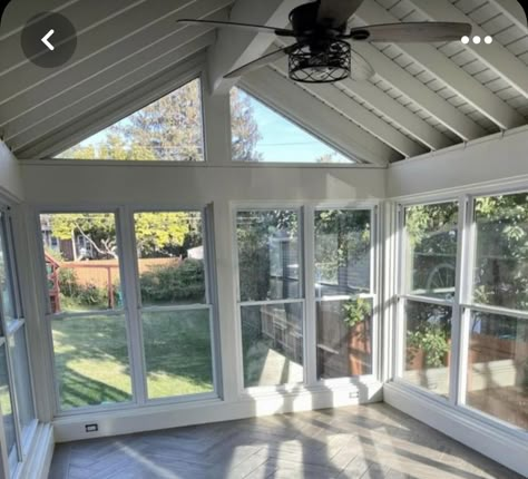 Sunroom Siding Exterior, Sunroom Bathroom Addition, Outdoor 3 Season Rooms, Sunroom Over Deck, Turning Patio Into Sunroom, Sunroom Modern Farmhouse, 3 Season Porch Ideas Sunroom Cozy, Enclosed Back Porch Ideas Sunrooms, Small Three Season Porch Ideas