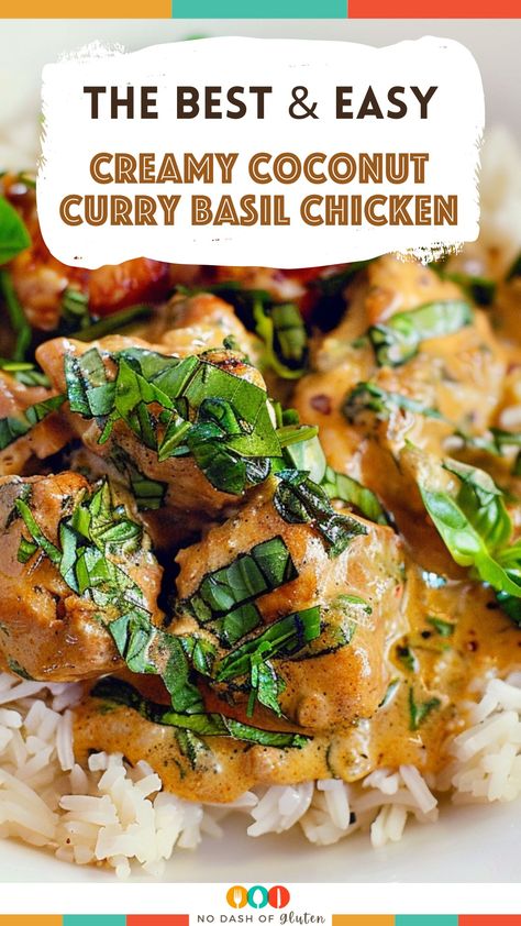 Creamy Coconut Curry Basil Chicken Coconut Milk Curry Recipes, Coconut Sauce For Chicken, Crockpot Chicken Coconut Milk, Creamy Coconut Chicken Curry, Coconut Basil Chicken, Chicken With Coconut Milk Recipes, Basil Curry Chicken, Chicken And Basil Recipes, Creamy Thai Basil Chicken