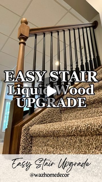 MICHELLE | Neutral Modern Home on Instagram: "Easiest Stair Railing UPGRADE!!🤯 NO SANDING with liquid wood!!

Comment LINK for all the products and follow along for new projects as I transform my home!! 

#liquidwood #stain #stairs #stairrailing #beforeandafter #myhome #homeprojects #diy #diyhome #diyprojects #cabinetideas #cabinet #stainideas #homeideas #stairwell #transformation #budgetfriendly #budgetfriendlydiy #youcandoit #onabudget #easy #tutorial #tipsandtricks #hack #cabinethacks" Stain Stairs, Stair Hacks, Craftsman Stairs, Neutral Modern Home, Stairs Upgrade, Painted Stair Railings, Liquid Wood, Diy Stair Railing, Sanding Tips