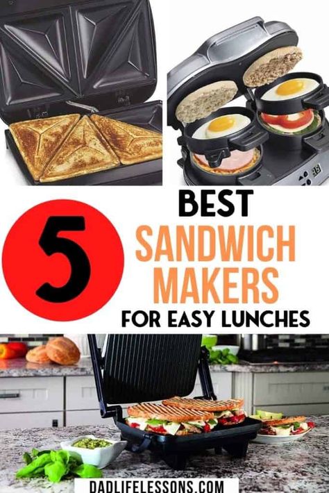 Tired of making the same old lunches? Or maybe you feel like you are out of ideas. We are here to help. These 5 Best Sandwich Makers For Easy Lunches will help you get out of your lunch slump and onto making some great meals. These sandwich makers are so versatile. You can make grilled sandwiches like grilled cheeses or patty melts, paninis, and more! Plus, some of these have different attachments for items like eggs so you can make the perfect breakfast sandwich. Lunch ideas. Sandwich makers. 5 Sandwich Maker Recipes Ideas Lunches, Best Panini Recipes, Toaster Recipes, Sandwich Maker Recipes, Panini Maker, Smashed Potatoes Recipe, Breakfast Sandwich Maker, Classic Grilled Cheese, Grill Sandwich Maker