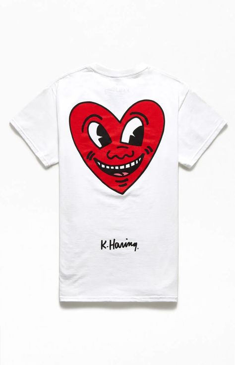 Keith Haring Shirt, Keith Haring Heart, Pacsun Mens, White Graphic Tee, Heart T Shirt, Keith Haring, Heart Shirt, Top Graphic Tees, Mens Tee Shirts