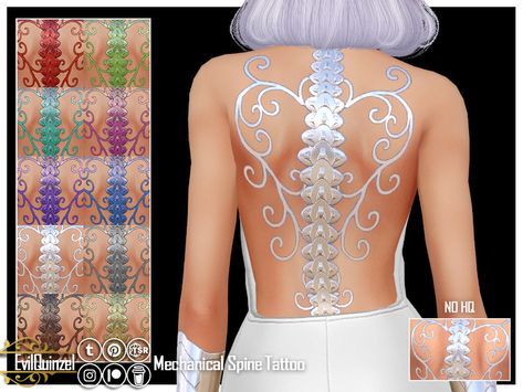 The Sims Resource - Mechanical Spine Tattoo Mechanical Spine Tattoo, Hexagon Tattoo, Sims 4 Tattoos, Mystical Tattoos, Sims Builds, Magic Tattoo, Spider Tattoo, Spine Tattoo, Sims 1