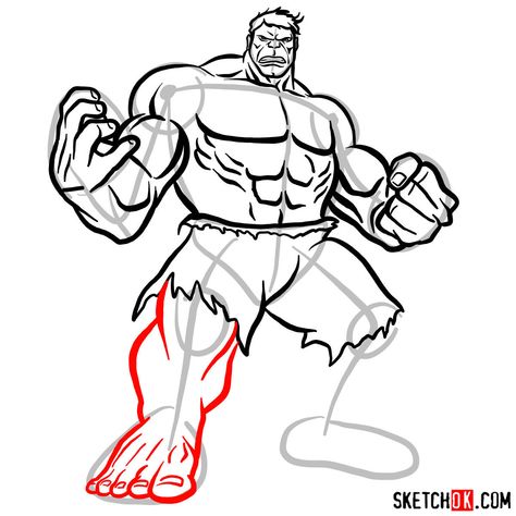 How to draw The Hulk - SketchOk - step-by-step drawing tutorials Hulk Drawing, Undercut Hairstyles For Men, Scarecrow Drawing, Hairstyle Latest, Hulk Sketch, Wonder Woman Drawing, Iron Man Cartoon, Sketch Outline, Beginner Drawing Lessons