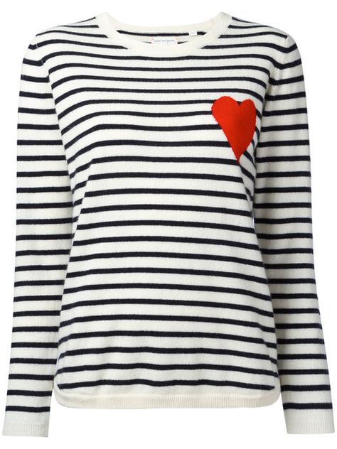 CHINTI AND PARKER Striped Heart Jumper. #chintiandparker #cloth #jumper Cream Cashmere Sweater, Heart Jumper, Parker Outfit, White Cashmere Sweater, Breton Stripes, Chinti And Parker, Knitwear Design, Printed Sweater, Cashmere Sweater