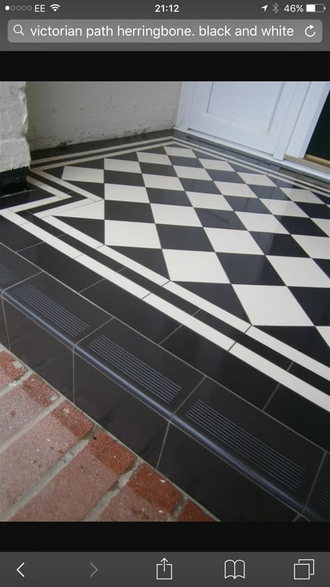 Victorian Front Garden, Hall Tiles, Checkered Floor, Floor Tiles Design, Victorian Hallway, Victorian Porch, Victorian Floor Tiles, Porch Tile, Victorian Floor