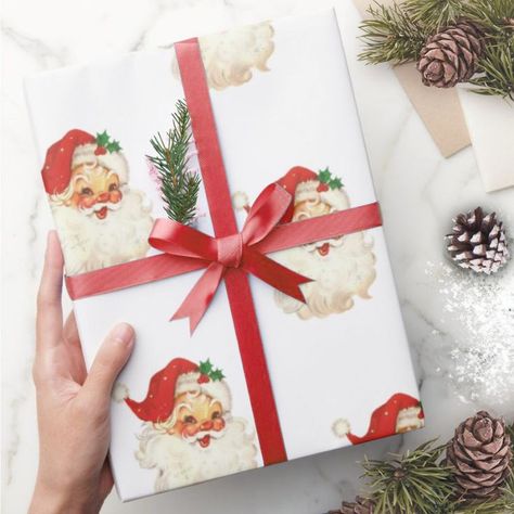 Retro Santa face Christmas wrapping paper  Zazzle Santa Wrapping, Vintage Christmas Wrapping Paper, Christmas Gift Packaging, Unique Wrapping Paper, Retro Santa, Wrapping Paper Design, Vintage Wrapping Paper, Wrapping Paper Christmas, Cute Christmas Gifts