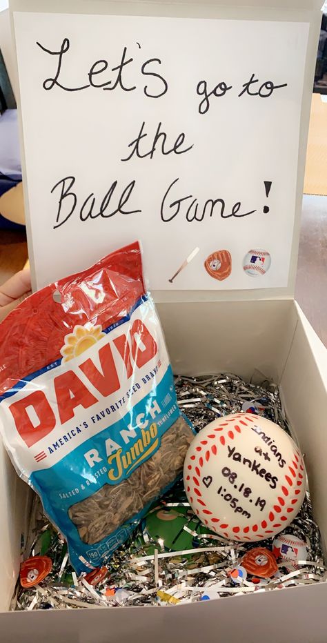 Birthday Gifts For Boyfriend Baseball, Baseball Ticket Gift Surprise, Game Tickets Surprise Gift Ideas, Ticket Surprise Ideas, How To Surprise Someone With Tickets, Gifting Tickets Ideas Creative, Suprise Idea For Boyfriend, Baseball Gifts For Boyfriend, Baseball Ticket Gift