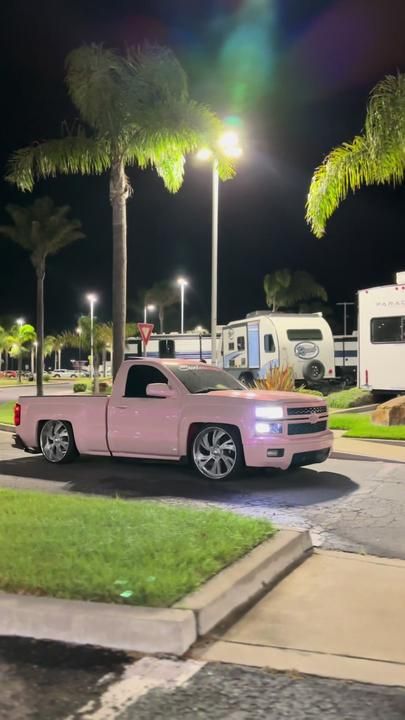 Pink Chevy Trucks Old, Low Trucks Chevy, Pink Chevy Trucks, Pink Chevy, Truck Aesthetic, Pink Trucks, Gmc Denali Truck, Denali Truck, Low Trucks