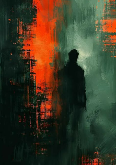 Mystery Painting, Mysterious Person, Portraits Abstract, A Man Standing, Abstract Figure Art, Canvas Art Painting Abstract, Standing In The Rain, Moody Art, Dark And Mysterious