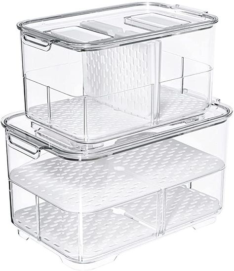 Fridge Food Storage, Produce Containers, Large Food Storage Containers, Fridge Food, Produce Storage, Drawer Bins, Freezer Organization, Fridge Organisers, Fruit And Vegetable Storage