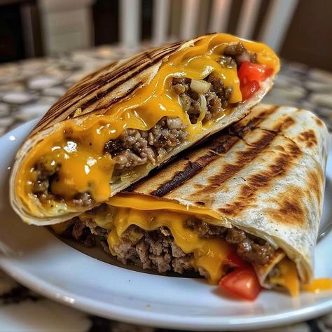 Grilled Cheeseburger Wraps Recipe - Grilled Cheese Burrito, Cheeseburger Wrap, Ghost Soap, Potato Burger, Cheeseburger Wraps, Cheese Burrito, Beef Burrito, Burrito Wrap, Main Dish Casseroles