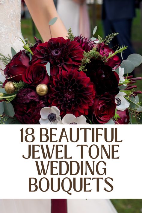 Elegant Jewel Tone Wedding Bouquets Jewel Tone Bridal Bouquet, Jewel Tone Wedding Flowers, Ribbon Wedding Decorations, Unique Wedding Bouquet, Burgundy Dahlia, Jeweled Bouquet, Bouquet Images, Jewel Tone Wedding, Gifts Photography