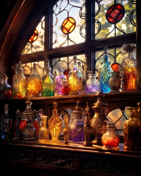 Apothecary Shop Aesthetic, Witches Bedroom, Potion Display, Potion Aesthetic, Potion Cabinet, Blender Room, Props Illustration, Medieval Core, Potion Shop