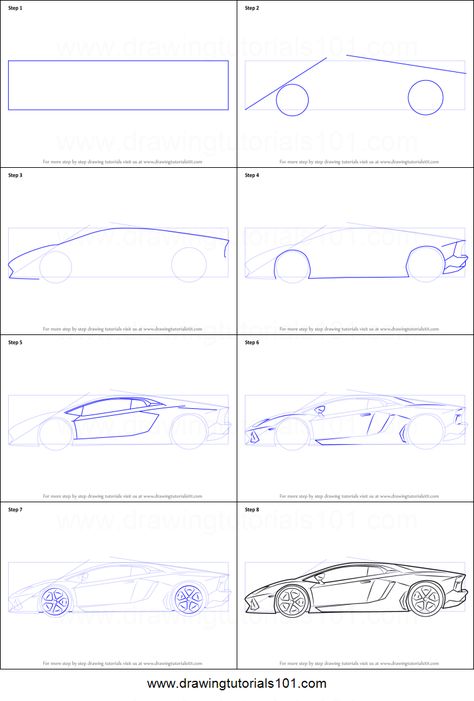 How to Draw Lamborghini Centenario Side View printable step by step drawing sheet : DrawingTutorials101.com Lamborghini Drawing Step By Step, Interior Design Drawings For Beginners, How To Draw A Car, Simple Car Drawing, How To Draw Cars, Car Drawing Pencil, Car Drawing Easy, Draw A Car, Lamborghini Centenario