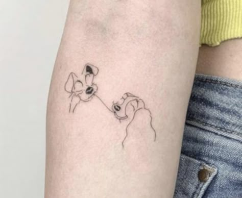 Disney Duo Tattoos, Lady And Tramp Tattoo, Chip N Dale Tattoo, Chip And Dale Tattoo Ideas, Lady And The Tramp Tattoo, Disney Small Tattoo Ideas, Mrs Potts And Chip Tattoo Mother Daughter, Disney Tattoos Lady And The Tramp, Disney Couple Tattoos