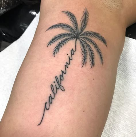 California Tattoo For Women, Cali Tattoo Ideas, La Tattoo Ideas, La Tattoos Ideas, Holiday Tattoos, Aloha Tattoo, Cali Tattoo, Palm Tree Tattoo Ankle, Hawaii Tattoo