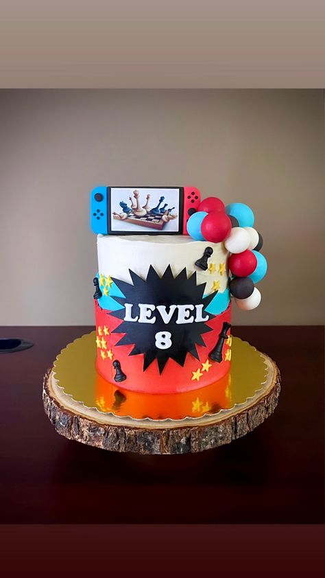 Game Theme Birthday Cake, Gaming Party Cake Ideas, Level 10 Birthday Cake, Level Up Cakes For Boys, Nintendo Cakes For Boys, Gamer Birthday Cake Ideas, Nintendo Switch Cakes For Boys, Boys 10th Birthday Cake, Gameboy Cake