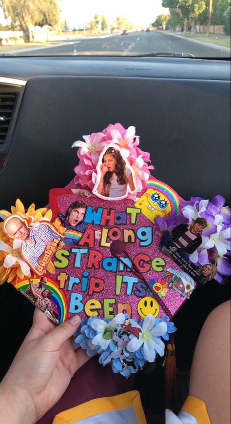 #graduation #graduationcap #gradcap #that70sshow Dazed And Confused Graduation Caps, Retro Graduation Cap, Smashing Pumpkins Grad Cap, Hippie Graduation Cap, Caps Ideas, College Grad Cap Ideas, 70s Show, Grad Cap Designs, Diy Graduation Cap