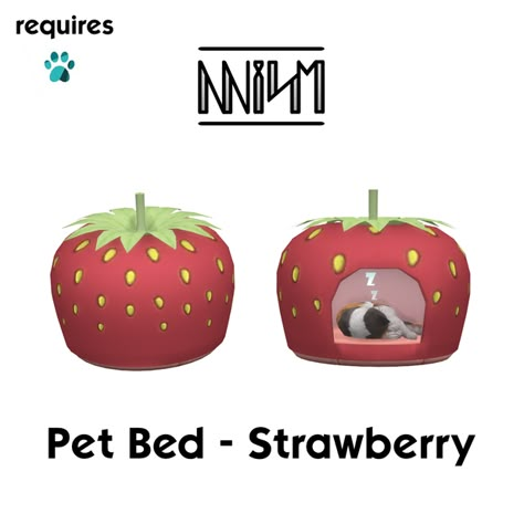 NNISM Strawberry Pet Bed | NNISM on Patreon Sims 4 Pets Mod, Los Sims 4 Mods, Sims Pets, Sims 4 Challenges, Another Universe, Sims 4 Traits, Sims 4 Cas Mods, Sims 4 Mm Cc, Tumblr Sims 4