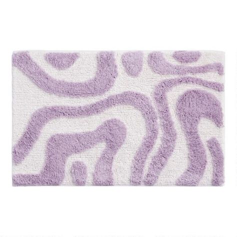 White And Lavender Abstract Line Tufted Bath Mat | World Market Purple Bath Mat, Lavender Abstract, Lavender Bathroom, Purple Bathrooms, Bathtub Mat, Bathroom Rugs And Mats, Decor Pillows, Rug Sets, Purple Aesthetic