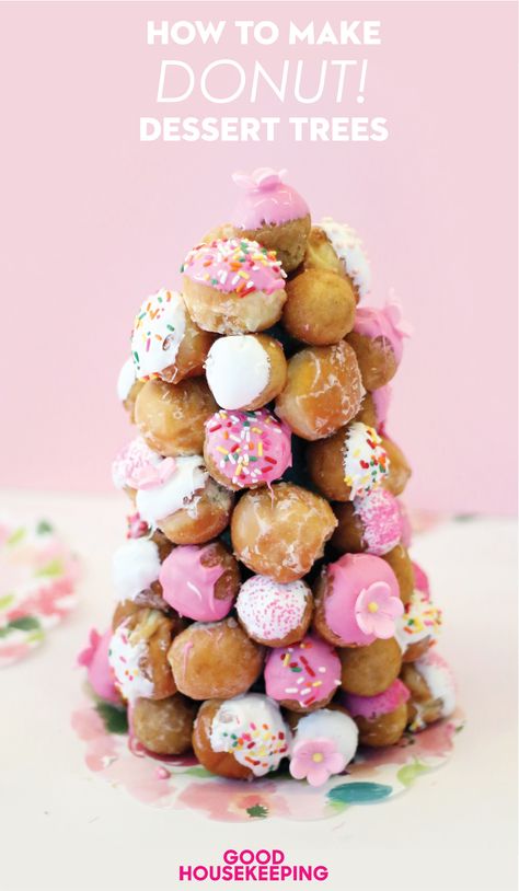 Pastry Tree, Donut Tree, Cute Pastry, Christmas Tree Desserts, Valentines Tea Party, Doughnut Party, Donut Tower, Donut Themed Birthday Party, Diy Donuts