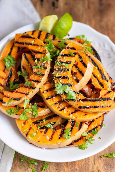 Grilled Pumpkin Recipes, Bbq Butternut Squash, Butternut Squash Grilled, Grilled Butternut Squash Recipes, Grilled Pumpkin, Bbq Squash, Grilled Squash Recipes, Summer Butternut Squash Recipes, Grilled Butternut Squash