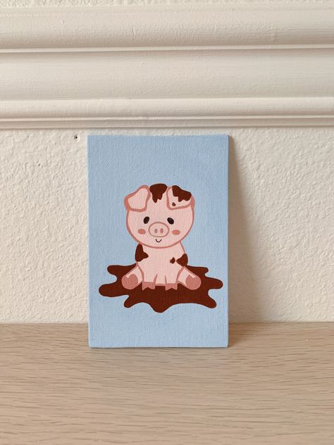 Pig Paintings Easy, Pig Canvas Painting Easy, Cute Pig Paintings On Canvas, Easy Pig Paintings On Canvas, Mini Canvas Art Easy Cute Animals, Cute Pig Painting Easy, Easy Painting Ideas On Tiny Canvas, Cute Simple Animal Paintings, Cute Animal Paintings Easy Canvas