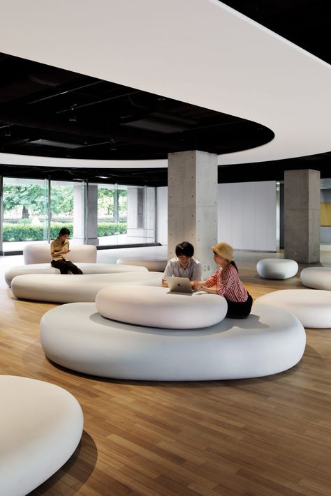 Zero Space student recreation area by Igarashi Design Studio Circular Furniture, Student Lounge, Office Lobby, Comfy Seating, Space Room, Lounge Design, Street Furniture, Salou, Heathrow