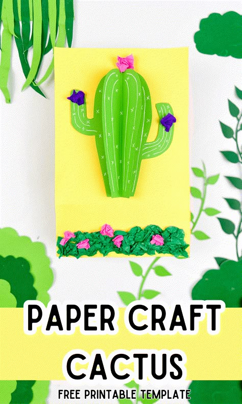 Easy Paper Craft Cactus (Free Printable Template) - In The Playroom Sun Crafts, Paper Cactus, Cactus Craft, Wall Hanging Ideas, Hanging Ideas, Paper Wall Hanging, Easy Paper Crafts Diy, Paper Weaving, Toilet Paper Roll Crafts