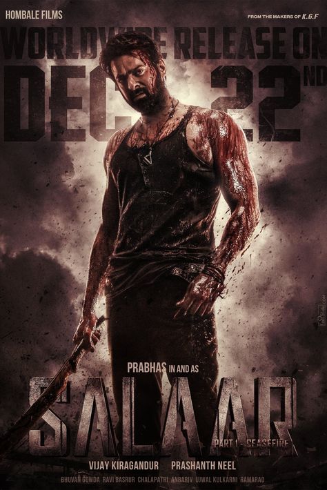 Salaar: Part 1 – Ceasefire Movie Poster (2023)Action, Crime, ThrillerMovie In Theaters 12/22/2023 Prabhas Salaar, Tam Film, American Logo, Prabhas Pics, Gangster Movies, 22 December, Shah Rukh Khan, Bollywood Movie, Indian Movies