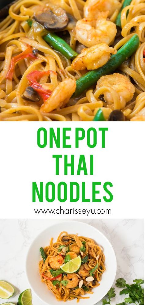 Whip up this One Pot Thai noodles dish in a jiffy! Just a handful of ingredients and you’ll be on your way to satisfying your Asian food cravings! In less than half an hour you’ll have a delicious meal on the table for the whole family #familyfood #thaifood #dinner #kidfriendly Thai Noodles Recipe, One Pot Thai, Thai Recipes Noodles, Noodle Recipes Easy, Thai Noodles, Healthy Family Dinners, Easy Meals For Kids, Easy Family Dinners, How To Cook Shrimp