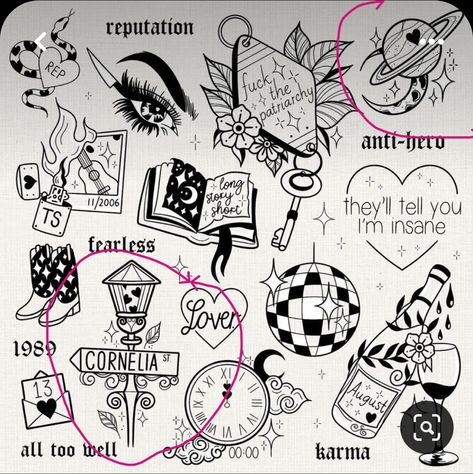 Taylor Swift Tattoo Ideas, Song Lyric Tattoos, Him And Her Tattoos, Lyric Drawings, Tattoos Aesthetic, Taylor Swift Book, Cornelia Street, Taylor Swift Drawing, Taylor Swift Tattoo