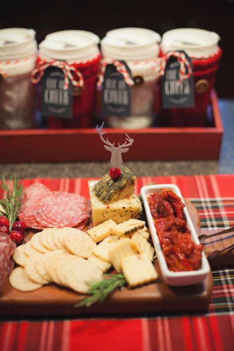 Cheese platter from a Cozy Tree Trimming Holiday Party on Kara's Party Ideas | KarasPartyIdeas.com (58) Christmas Sweet Table, Crafting Station, Tree Trimming Party, Heart Sugar Cookies, White Office Decor, Christmas Tree Trimming, Party Elements, Rustic Tray, Chalkboard Labels