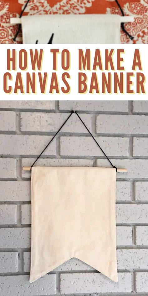 How To Make Canvas Wall Banners Painted Fabric Wall Hanging, Canvas Material Projects, Diy Flag Banner Fabric, Diy Canvas Banner Wall Hangings, Canvas Wall Hanging Ideas, Diy Business Banner, Bunting Banner Design, How To Make Pennant Flags, Diy Pendant Banner