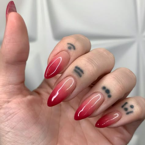 Short Almond Acrylic Nails Valentines Day, Nezuko Nails, Red Ombre Nails, Retro Nails, Anime Nails, Ombre Acrylic Nails, Minimalist Nails, Fire Nails, Funky Nails