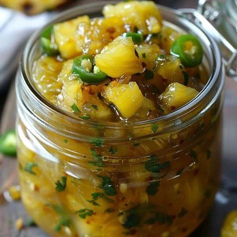 Spicy Pineapple Jalapeño Chutney Recipe Ideas Pineapple Chutney For Ham, Pineapple Chutney Recipes, Mango Jalapeno Jam, Chutney Recipes Indian, Pickled Veggies Recipe, Peach Chutney Recipes, Jalapeño Pineapple, South Indian Chutney Recipes, Pepper Chutney