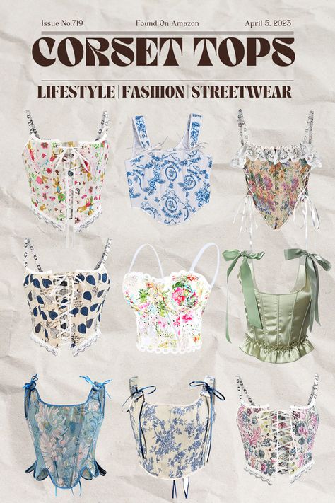 Summer is here! Stock up on your corset tops to pair with baggy jeans and strappy heels or your favorite sneakers (Nike Dunks anyone?). Bet you didn't know you could find unique corset tops on Amazon. Check out my shopping list of best tops (neutrals, colorful, tank tops, blouses, button downs, corset tops, shirts, basics, trendy, streetwear, fashion) found on Amazon. Fairy Corset Top, Amazon Corset, T Shirt Corset, Tops From Amazon, Tank Top Corset, Unique Corset, Laura Grace, Fairy Core Outfits, 2023 Vibes