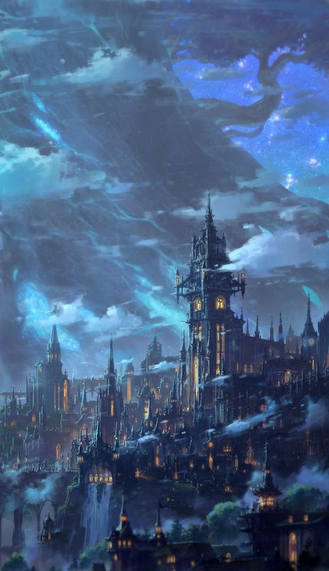 ArtStation - Gothic City, Frank Sun Gothic City, Bloodborne Art, Dreamy Artwork, My Fantasy World, Dark City, Castle In The Sky, Cute Animal Drawings Kawaii, City Illustration, Fantasy City