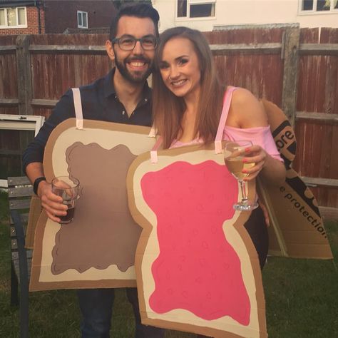 Peanut Butter and Jelly Sandwich | 120+ Easy Couples Costumes You Can DIY in No Time | POPSUGAR Smart Living Peanut Butter And Jelly Costume, Butter Costume, Diy Peanut Butter, Simple Halloween Costumes, Easy Couples Costumes, Peanut Butter And Jelly Sandwich, Meme Costume, Jelly Sandwich, New Halloween Costumes