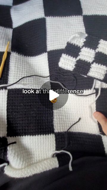 HalfDouble on Instagram: "Here's how to crochet the perfect checkerboard pattern. The trick to getting super sharp straight edges is picking the right stitch, and tunisian simple stitch gives the most satisfyingly straight lines. You can use it for anything, (scarves, cardigans, bags etc) as the back isn't a mess like a lot of colour changing crochet, but I'm obviously a sucker for a blanket 😍  #crochettips #crochettutorial #crochetblanket" Free Checkered Crochet Pattern, Crocheted Checkered Blanket, Checkerboard Knitting Pattern, Check Crochet Blanket, Tunisian Crochet Checkerboard Pattern, Black And White Checkered Crochet Blanket, Checked Crochet Blanket, Knit Checkerboard Pattern, How To Crochet Checkerboard Pattern