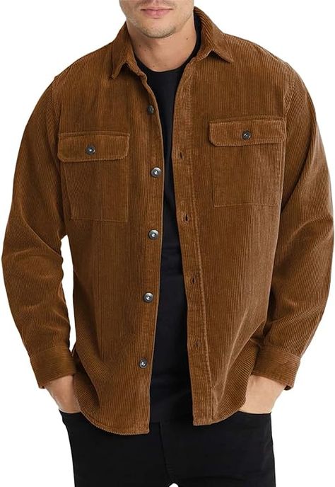 JMIERR Men's Corduroy Jacket Casual Button Down Shirts Long Sleeve Shacket Jackets Slim Fit Jacket with Flap Pockets Corduroy Shirts, Mens Corduroy, Lined Flannel Shirt, Business Casual Shirts, Slim Fit Jackets, Shirts Long Sleeve, Wool Shirt, Mens Fashion Fall, Mens Fall